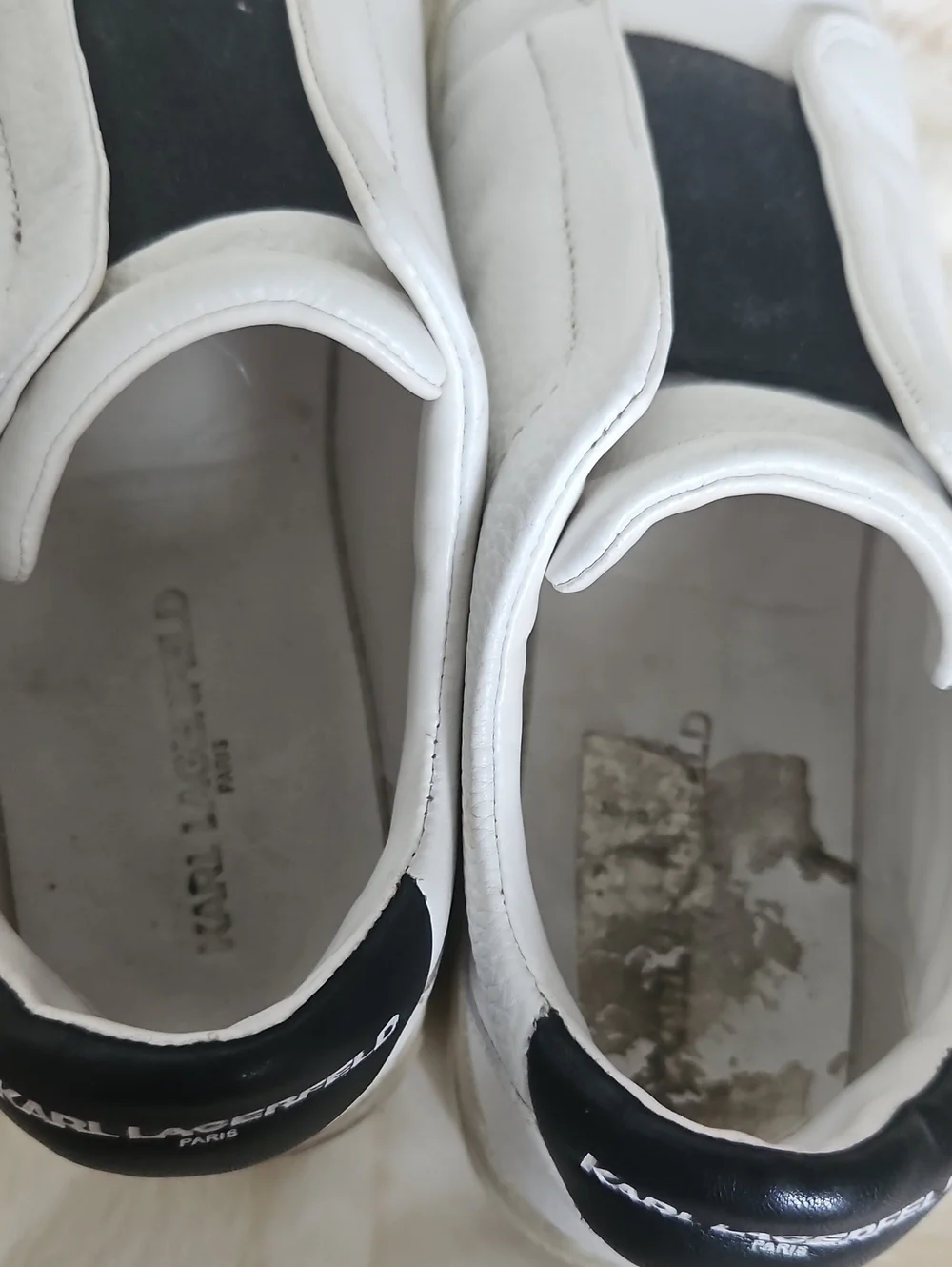 Karl Lagerfeld Paris White Leather Slip-On Sneakers – Karl Pin Accent
